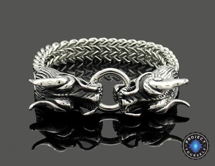 Best bangle bracelets with infinity symbols for a timeless and meaningful design-Cool Stainless Steel Double Dragon Snake Chain Bracelet