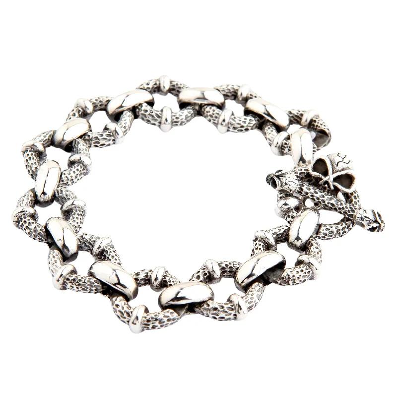 Best bangle bracelets with hand-crafted details for a unique and artisanal touch-Crazy Skull 925 Sterling Silver Biker Bracelet