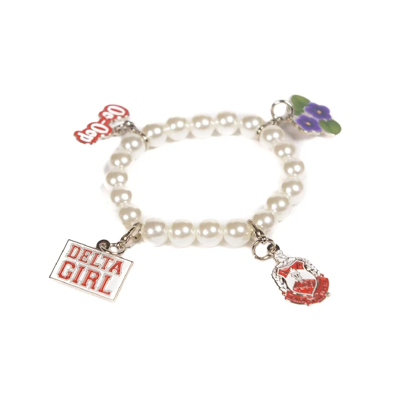 Best bangle bracelets with crystal inlays for a sparkling, glamorous appearance-ΔΣΘ Pearl Charm Bracelet