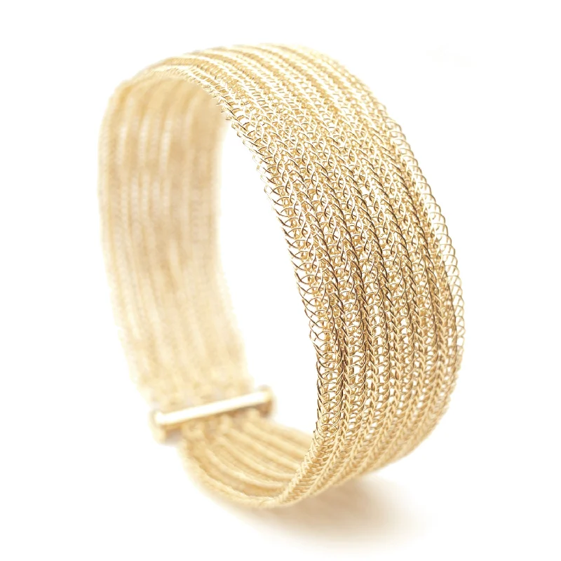 Simple bangle bracelets with open designs for a trendy and minimalist style-Double knit gold filled cuff bracelet