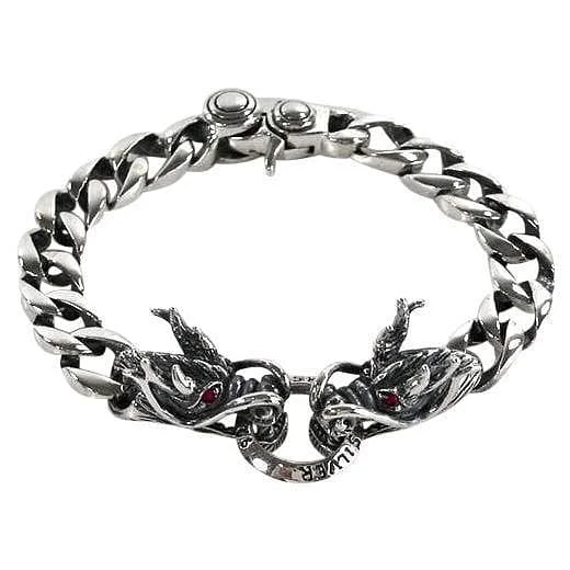 Best bangle bracelets with hand-crafted details for a unique and artisanal touch-Red Eyes Sterling Silver Dragon Bracelet