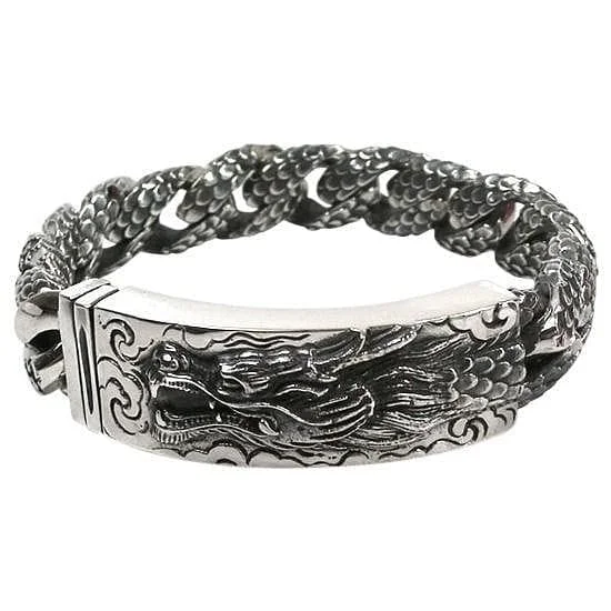 Bangle bracelets with gold and silver mixed metals for a stylish and versatile accessory-Dragon ID Sterling Silver Biker Bracelet