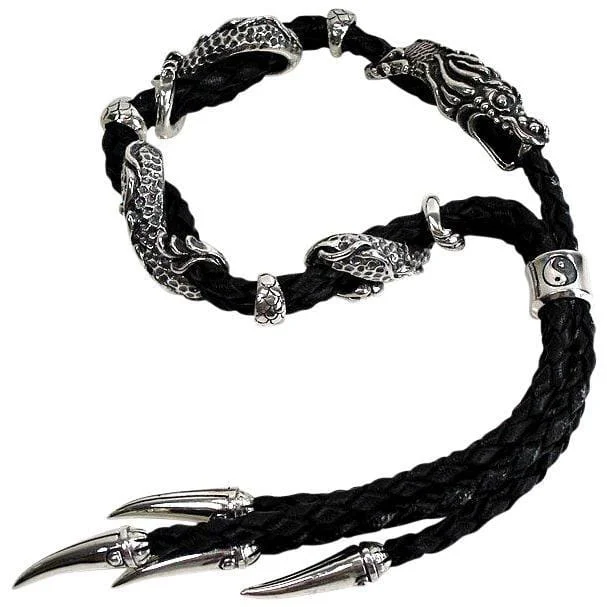 Vintage-inspired bangle bracelets with etched detailing for a timeless, antique look-Dragon Men's Genuine Leather Bracelets