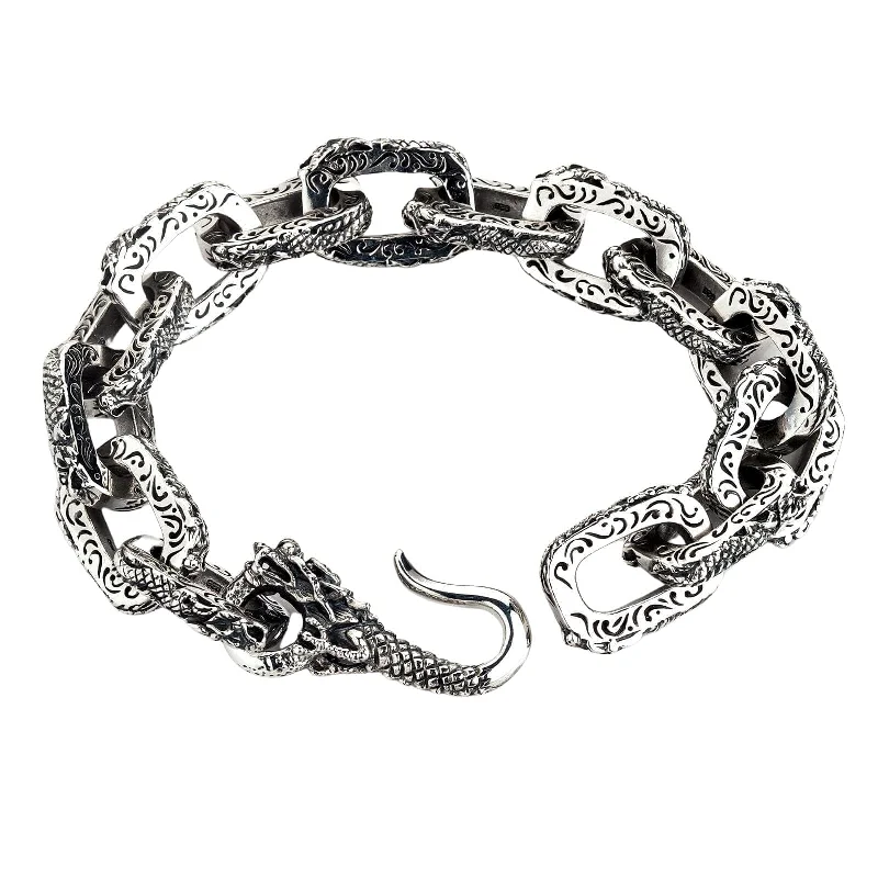 Best bangle bracelets with customizable charms for a personalized, unique piece-Dragon Link Sterling Silver Biker Men's Bracelet