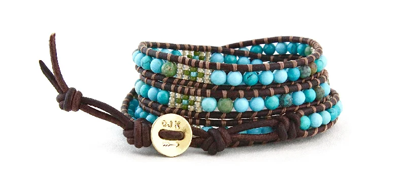 Best bangle bracelets with adjustable sizes for a comfortable and perfect fit-Natural Turquoise Fiesta Wrap Bracelet