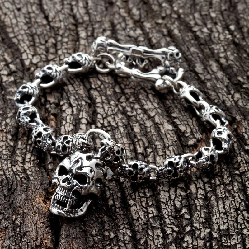 Best bangle bracelets with smooth sterling silver for a polished, refined finish-Flame Skull Sterling Silver Biker Bracelet