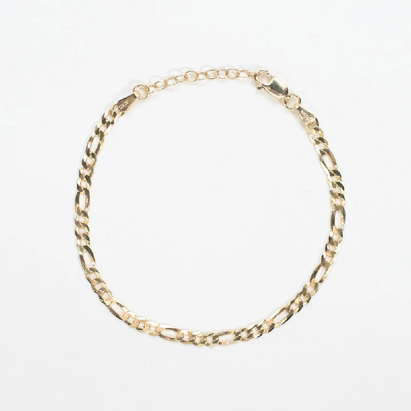 Traditional gold bangle bracelets with a smooth finish for a classic look-Gold Plated Flat Figaro Chain Bracelet