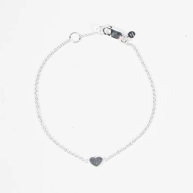 Chunky bangle bracelets with metallic finishes for a bold and statement-making look-Brushed Silver Flat Heart Bracelet