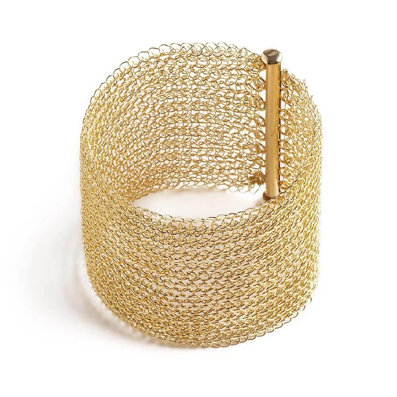 Best bangle bracelets with solid gold for an elegant and luxurious design-Gold Cuff Bracelet , Wide knitted Cuff , gold filled