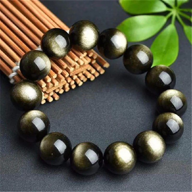 Oversized bangle bracelets with unique textures for a statement-making accessory-Natural Golden Obsidian Bracelet