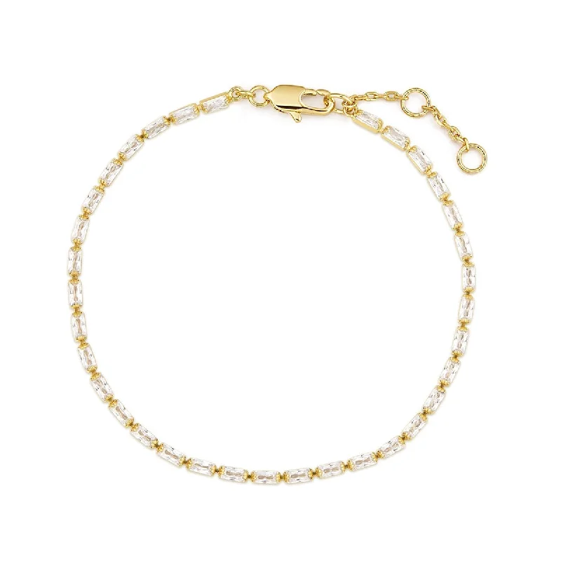 Best bangle bracelets with natural wood for a unique and earthy aesthetic-Gold Plated Baguette CZ Tennis Bracelet