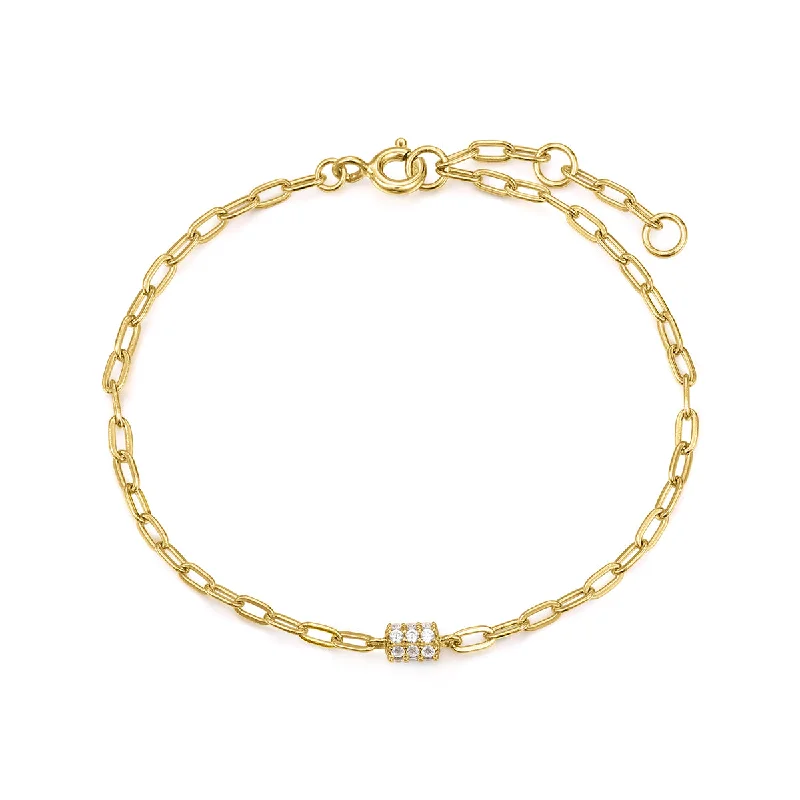 Oversized bangle bracelets with unique textures for a statement-making accessory-Gold Plated Cubic Zirconia Rondelle Bracelet