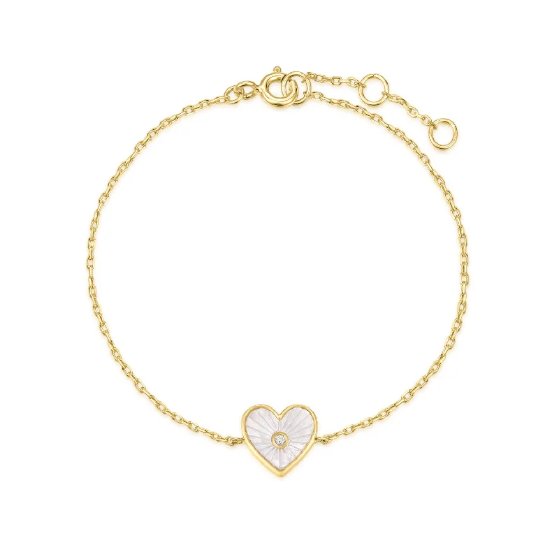 Best bangle bracelets for stacking with delicate and thin designs for layering-Gold Plated Heart Shaped Mother of Pearl & CZ Stone Bracelet