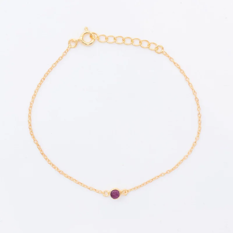 Wide bangle bracelets with modern geometric patterns for a bold fashion statement-Gold Vermeil Raw Ruby Solitaire Bracelet