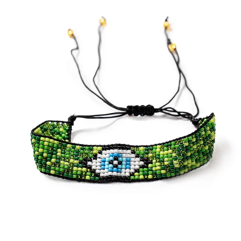 Unique bangle bracelets with colorful enamel designs for a vibrant and playful look-Green Evil Eye Beaded Bracelet