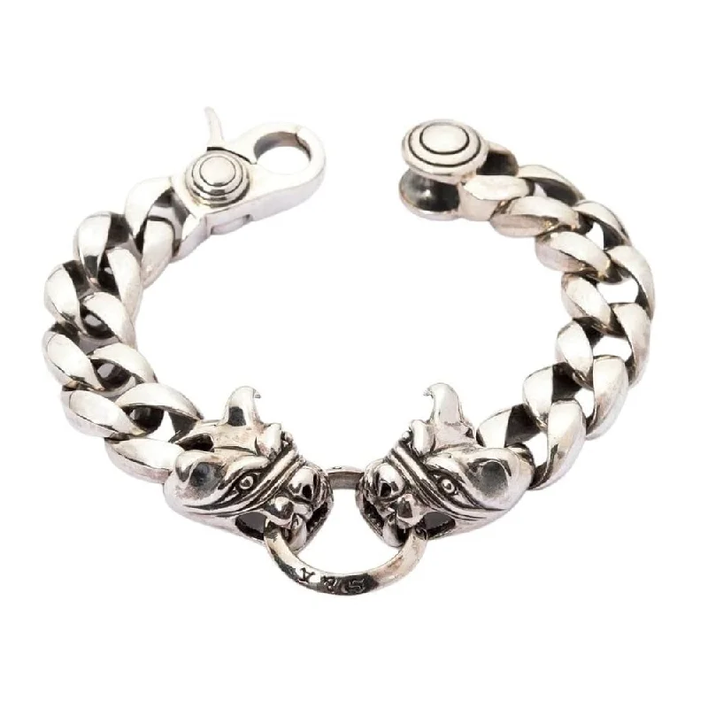 Best bangle bracelets with minimalist silver designs for a timeless, versatile look-Heavy Bulldog Head Sterling Silver Biker Bracelet