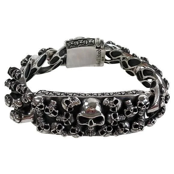 Best bangle bracelets with heart-shaped charms for a romantic and sweet touch-Heavy Stack Skull Sterling Silver Biker ID Bracelet