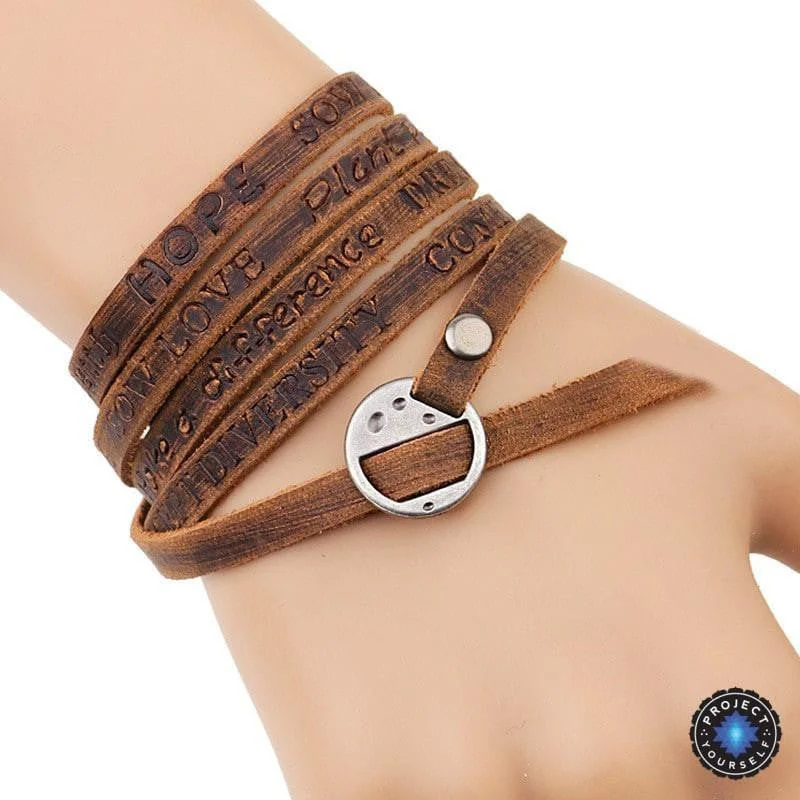 Wide metal bangle bracelets with engraved patterns for a luxurious and intricate look-Inspirational Multi-layer Genuine Leather Bracelet