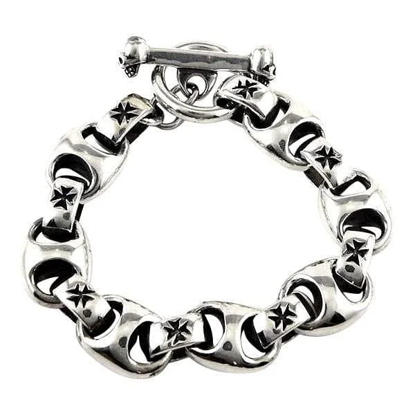 Best silver bangle bracelets with intricate detailing for a timeless and sophisticated style-Iron Cross 925 Sterling Silver Biker Men's Bracelet