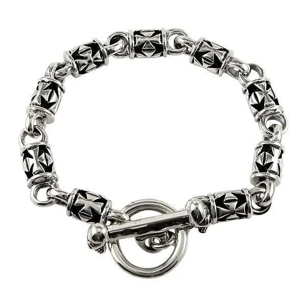 Elegant bangle bracelets with diamond-cut designs for added sparkle and elegance-Iron Cross Sterling Silver Mens Biker Chain Bracelet