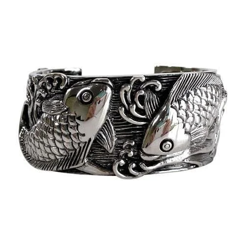 Best bangle bracelets with sapphire stones for an elegant and rich pop of color-Japanese Carp Koi Fish Sterling Silver Cuff Bracelet