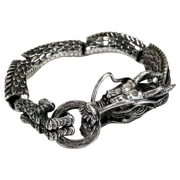 Best bangle bracelets with vibrant stones for a rich and colorful appearance-Japanese Dragon Sterling Silver Bracelet