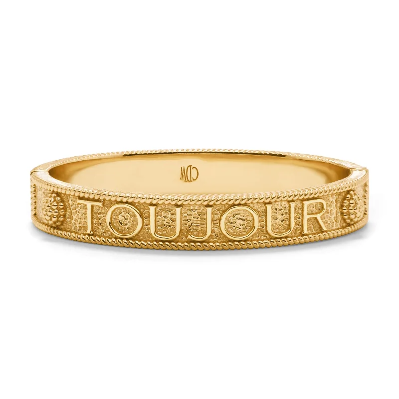 Vintage-inspired bangle bracelets with antique finishes for a retro, nostalgic style-L'Amour Toujour Hinged Bangle in Gold