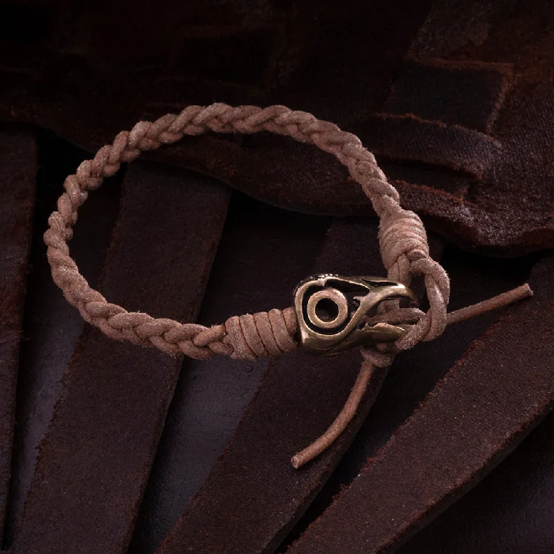 Best bangle bracelets with adjustable sizes for a comfortable and perfect fit-Leather Bracelet, Bronze Raven