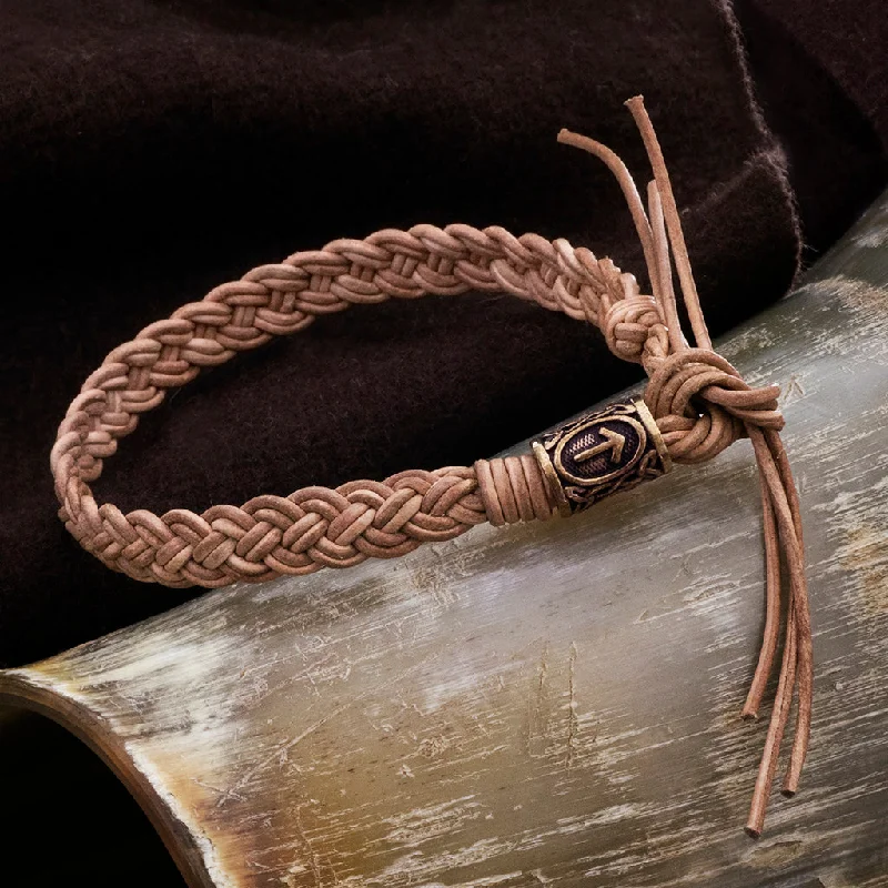 Simple bangle bracelets with smooth matte finishes for a subtle and modern style-Leather Bracelet, Bronze Tyr