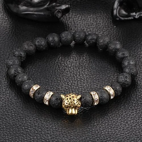 Best bangle bracelets with customizable charms for a personalized, unique piece-Leopard Charm Natural Stone Beads Bracelet