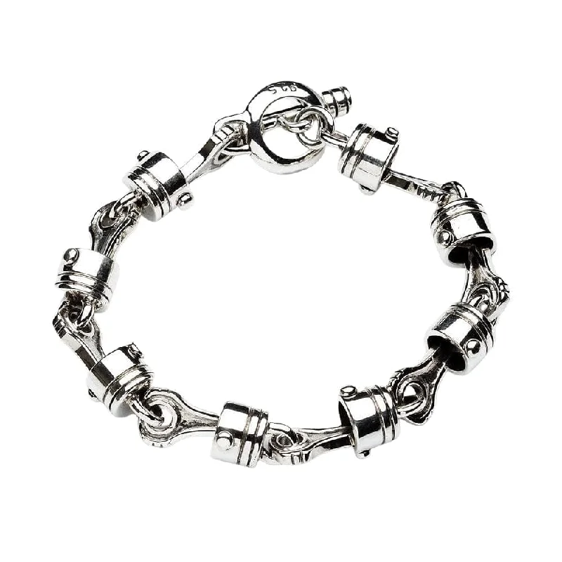 Bold bangle bracelets with textured finishes for a dynamic and modern style-Motorcycle Piston Sterling Silver Biker Bracelet