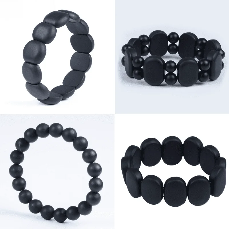 Best bangle bracelets with unique stone inlays for a one-of-a-kind accessory-Natural Black Bian Stone Bracelet