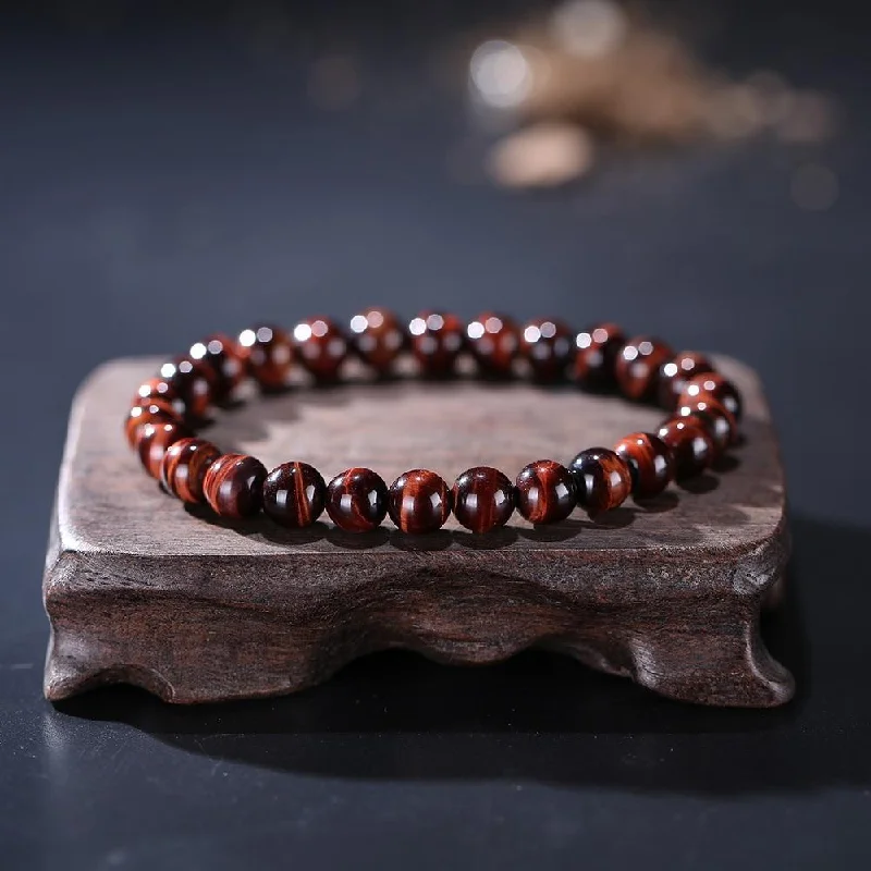 Traditional gold bangle bracelets with a smooth finish for a classic look-Natural Red Tiger Eye Beads Bracelet