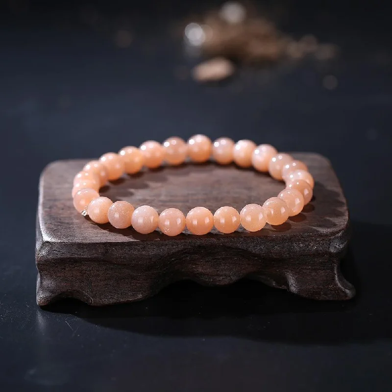 Best bangle bracelets with pastel-colored stones for a soft and delicate appearance-Natural Sunstone Beads Bracelet