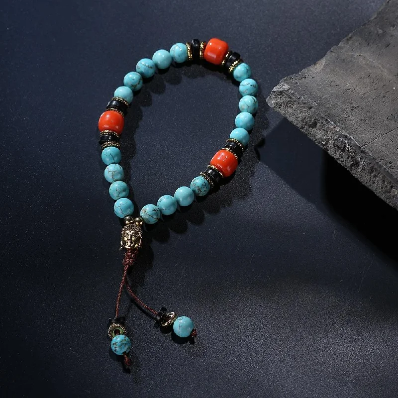 Minimalist bangle bracelets with a thin profile for a sleek and subtle appearance-Natural Turquoise Bead Wrist Mala Bracelet