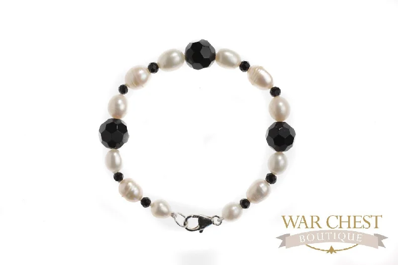 Sleek bangle bracelets with black enamel for a sophisticated and modern look-Onyx & Pearl Bracelet