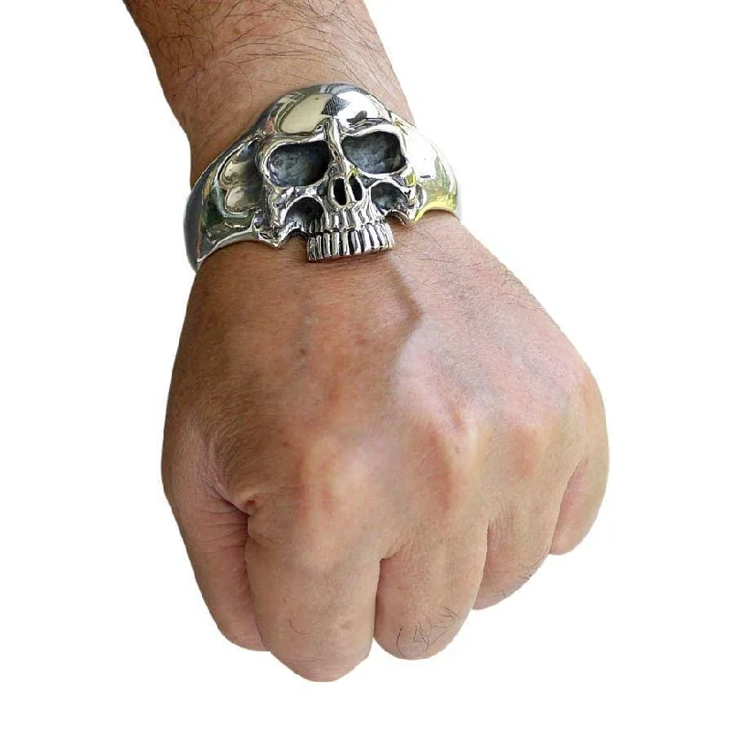 Minimalist bangle bracelets with a thin profile for a sleek and subtle appearance-Phantom Skull 925 Sterling Silver Biker Cuff Bracelet