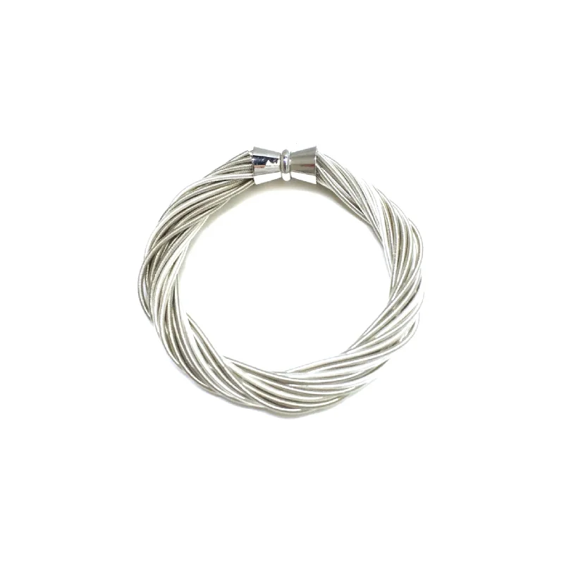 Best bangle bracelets with gold-plated finishes for an affordable luxury option-Piano Wire Twist Bracelet, Silver & White