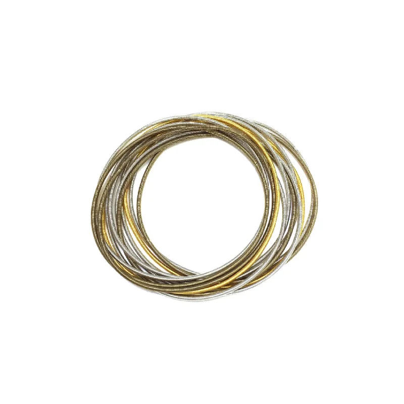 Bangle bracelets with gold and silver mixed metals for a stylish and versatile accessory-Piano Wire Bangles, Gold & Silver