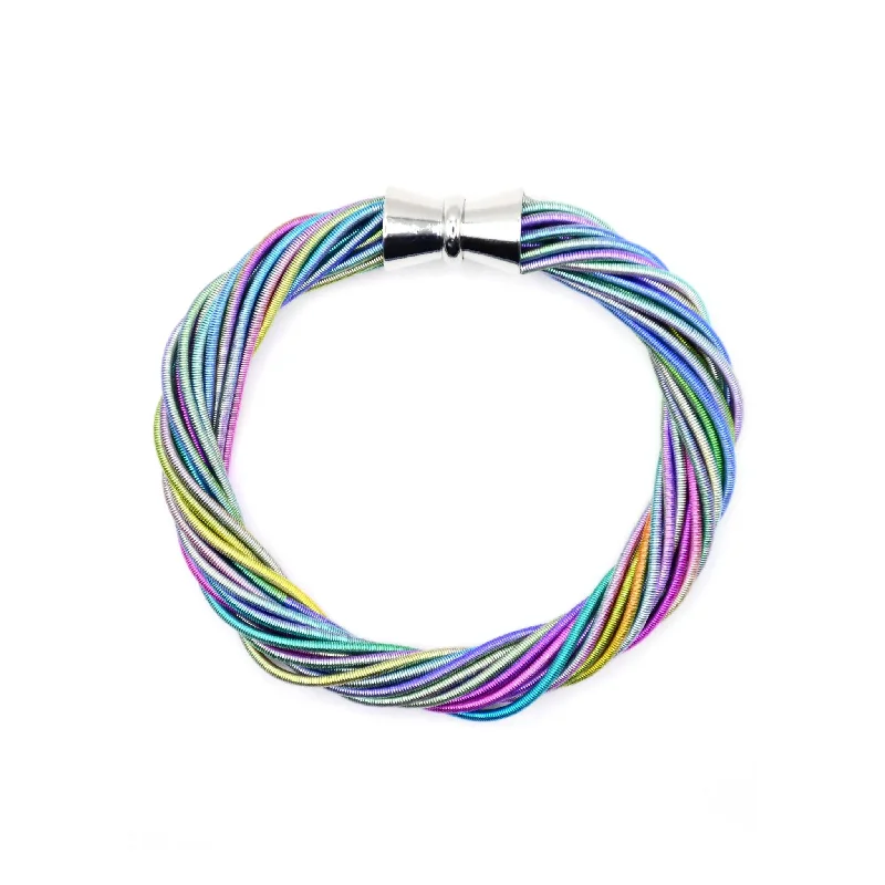 Vintage-inspired bangle bracelets with etched detailing for a timeless, antique look-Piano Wire Twist Bracelet, Multicolor