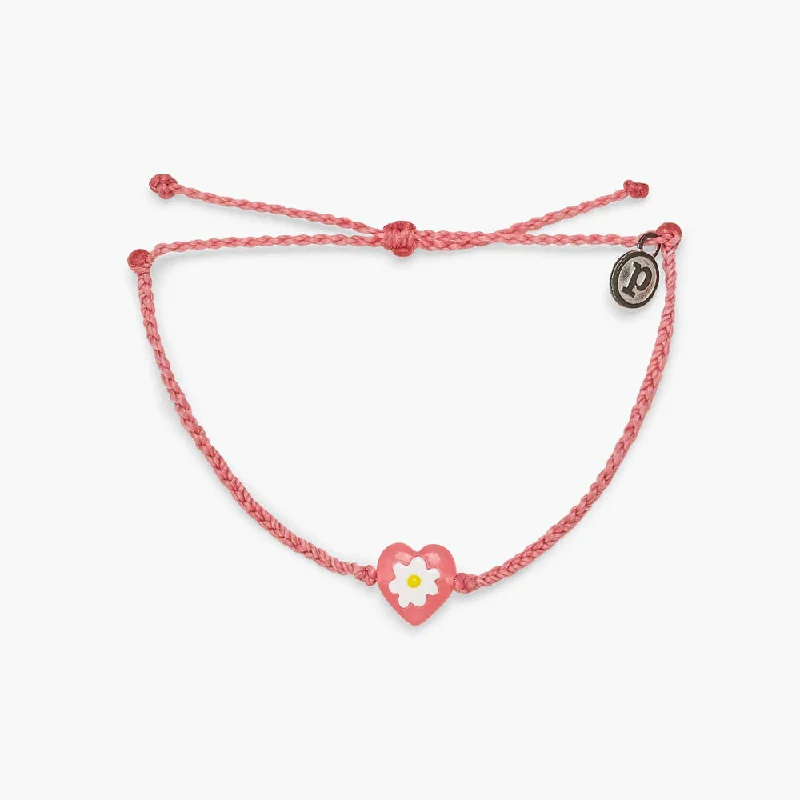 Best bangle bracelets with animal motif designs for a quirky, fun accessory-Pura Vida Bracelet Daisy Heart Bead Charm One Size