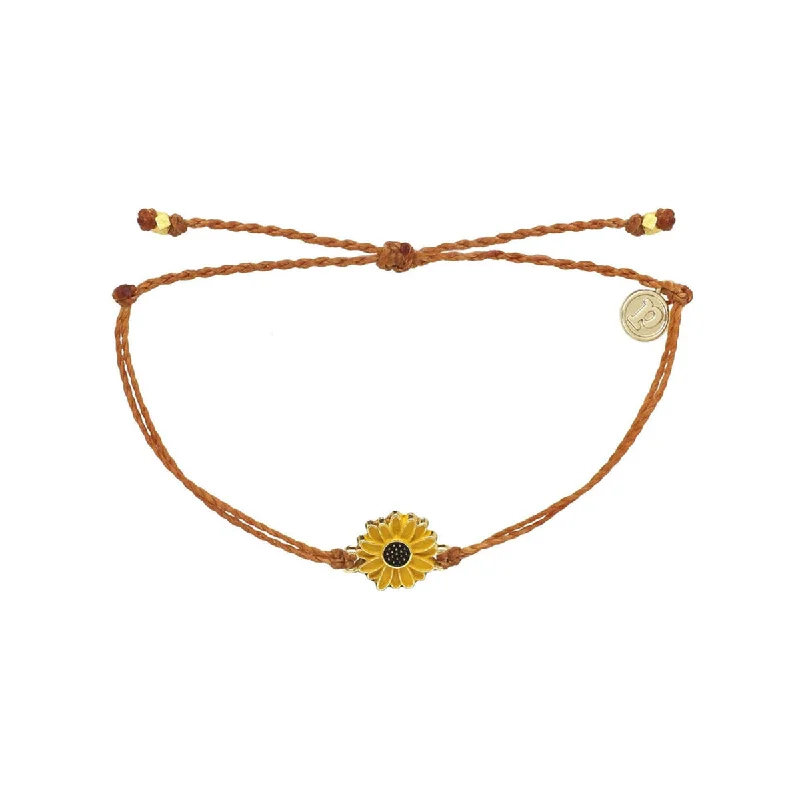 Best bangle bracelets with stacked designs for a trendy and fashionable look-Pura Vida Bracelet Gold Enamel Sunflower Burnt Orange One Size