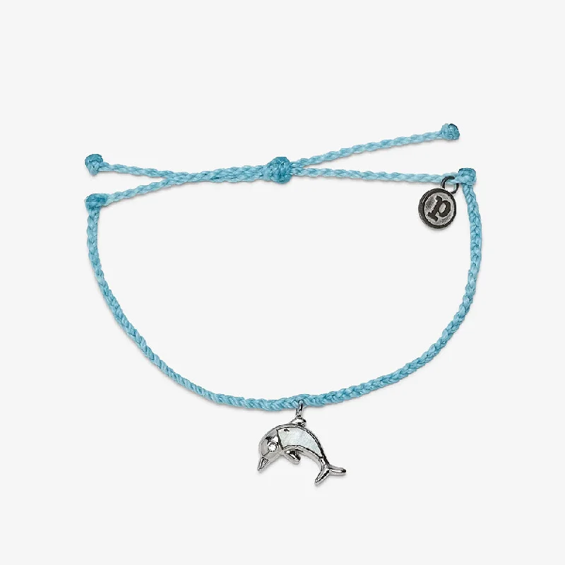 Best bangle bracelets with pastel enamel for a soft and delicate aesthetic-Pura Vida Bracelet Mop Dolphin Crystal Blue One Size