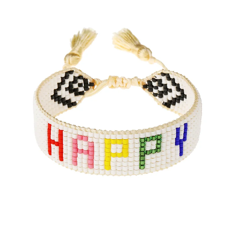 Stainless steel bangle bracelets with polished finishes for a sleek and durable design-Rainbow HAPPY Beaded Bracelet