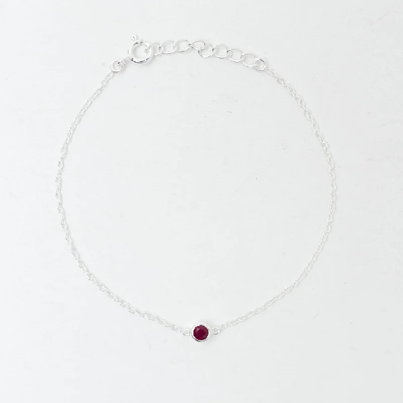 Best bangle bracelets with adjustable sizes for a comfortable and perfect fit-Silver Raw Ruby Solitaire Bracelet