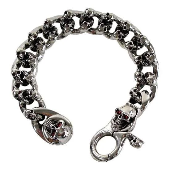 Best bangle bracelets with bright enamel colors for a fun and youthful style-Red Garnet Eyes 925 Sterling Silver Skull Bracelet