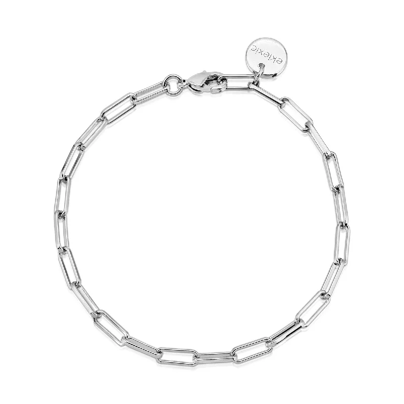 Customizable bangle bracelets with initials for a personalized, meaningful gift-Rhodium Plated Elongated Link Chain Bracelet