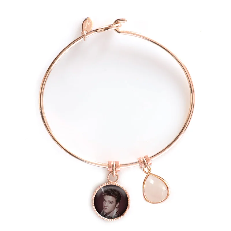 Elegant bangle bracelets with diamonds for a luxurious and sparkling accessory-Rose Gold Plated Elvis Charm Bangle Bracelet