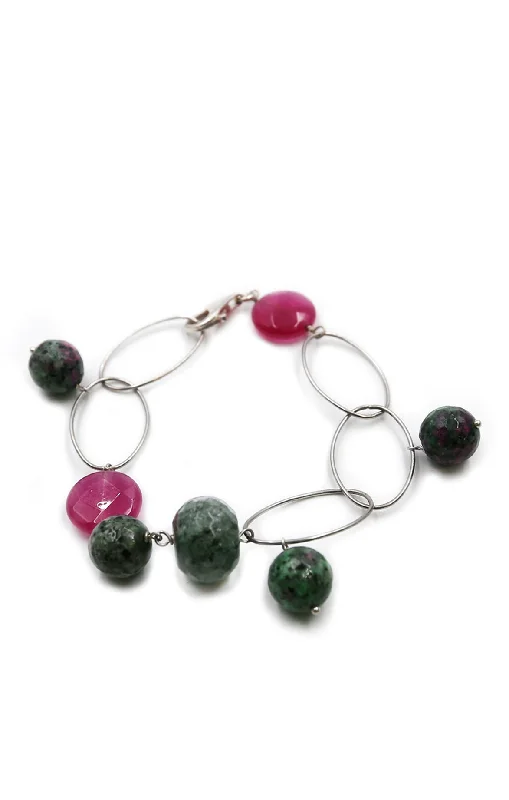 Thin bangle bracelets with mixed metals for a contemporary and versatile look-Ruby and Coral  Zoisite Bracelet