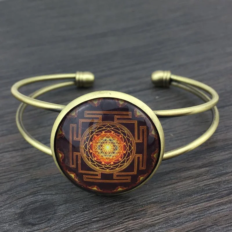 Simple bangle bracelets with open designs for a trendy and minimalist style-Sacred Sri Yantra Adjustable Bangle